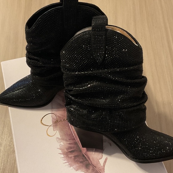 Jessica Simpson Black Glitter Heeled Boots - Picture 6 of 6